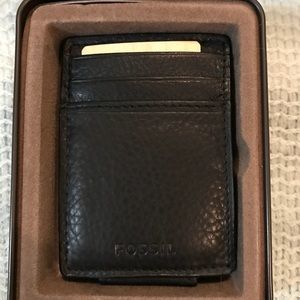 New Fossil  Black Leather Front Pocket Wallet